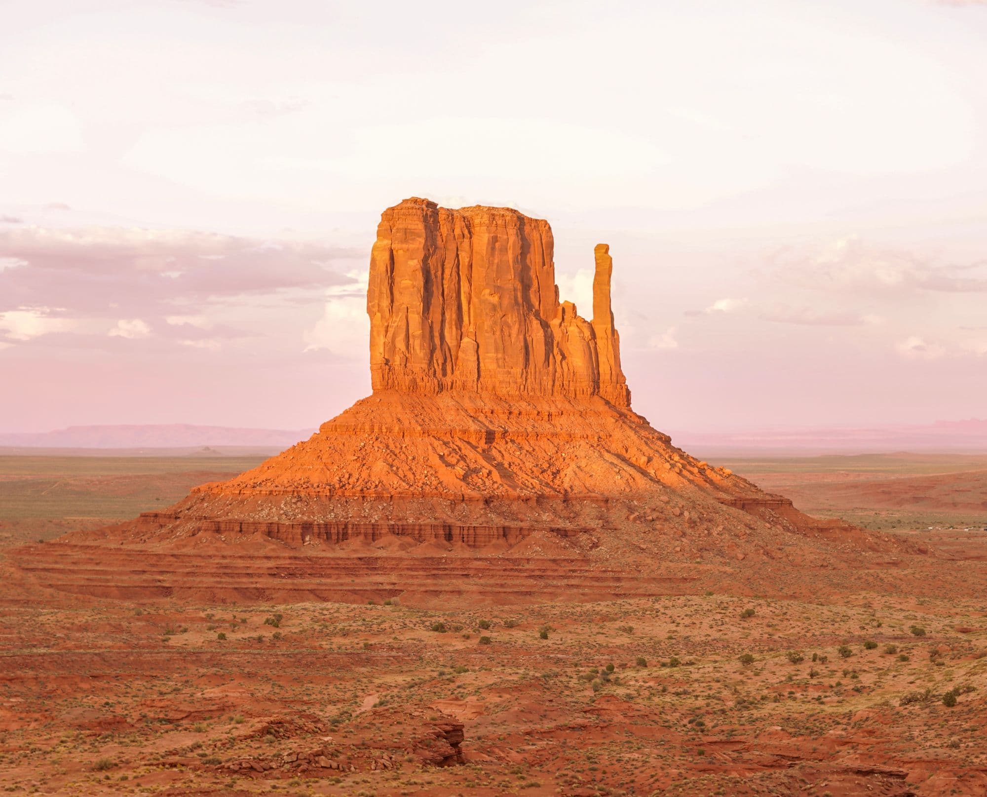 Sandstone butte on the Navajo Nation at sunrise, the country around Kayenta